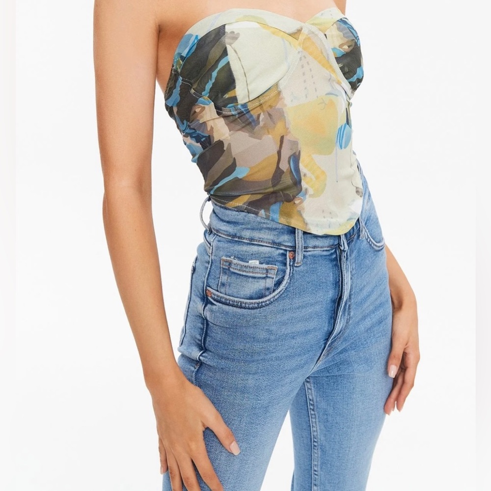 SOLADO Abstract Print Mesh Splicing Tube Top